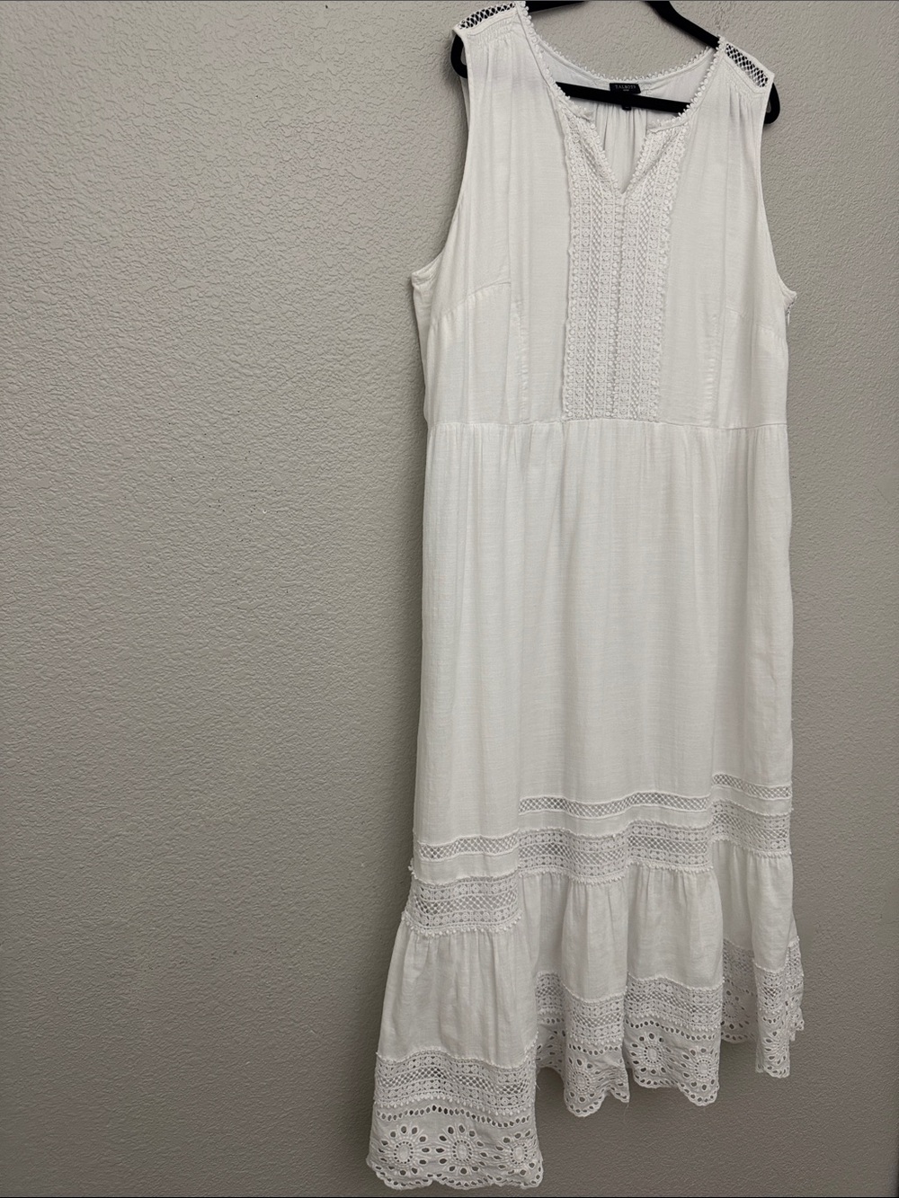 Talbots Woman Maxi Dress White Sleeveless Eyelet Cotton Boho Peasant Size 20W - Picture 5 of 16